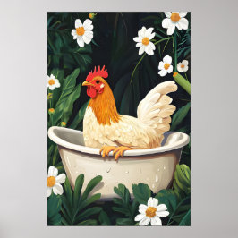 Póster Chicken In Bathtub Poster, Funny Animal Poster
