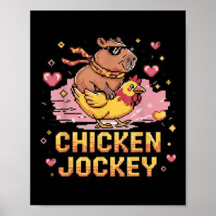 Póster Chicken Jockey Capybara Montar Pixel Art Gamer Mem
