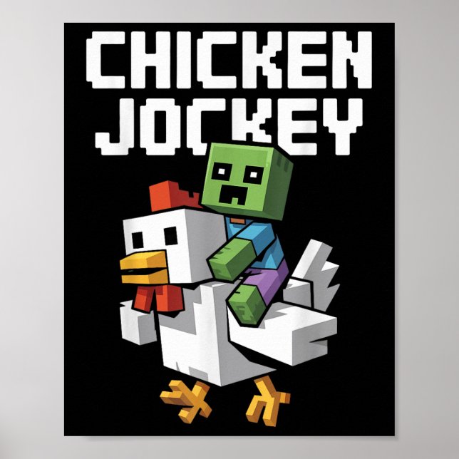 Póster Chicken Jockey Pixel Funny (Frente)