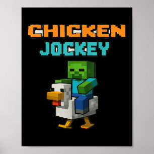 Póster Chicken Jockey Zombie Pixel Art Zombie Gamer Funny