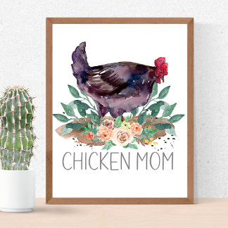 Póster Chicken Mom Organic Farming Gardening Permaculture