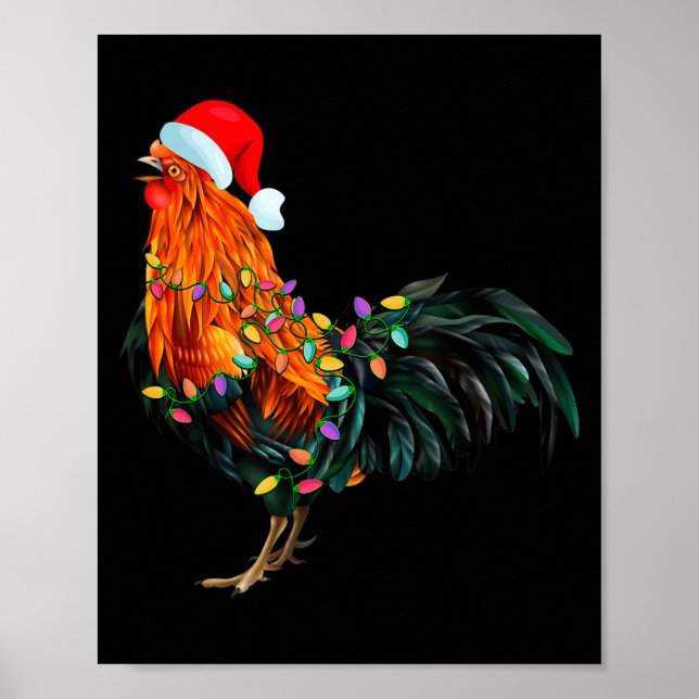 Póster Chicken Santa Christmas Tree Funny Chicken Lover C (Frente)