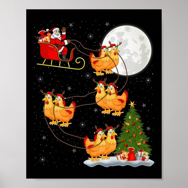 Póster Chicken Santa Sleigh Flying Funny Magical Christma (Frente)