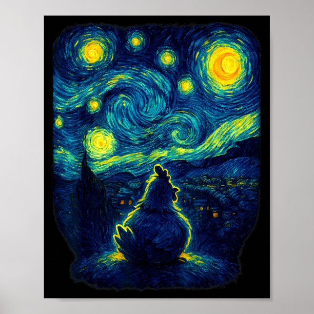 Póster Chicken Starry Funny Night Van Gogh Farm Lover Gir (Frente)