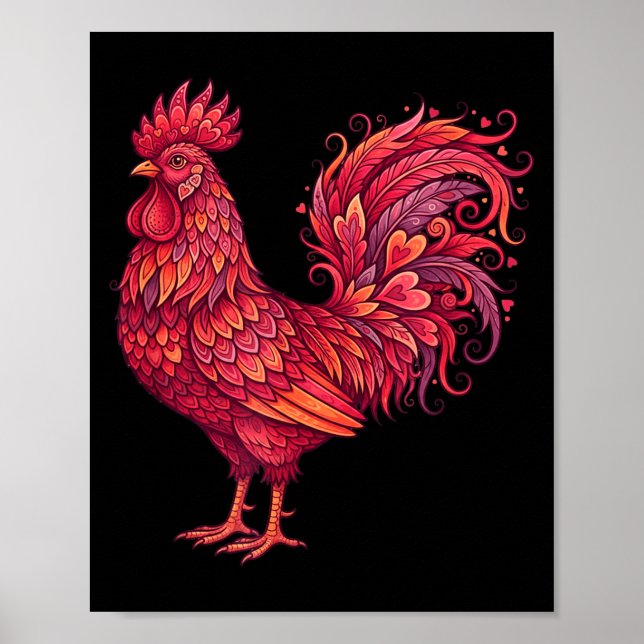 Póster Chicken Valentines Day Heart For Farmers Cute Chic (Frente)