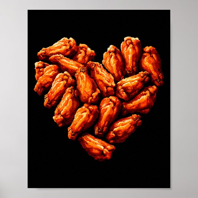 Póster Chicken Wings Are My Valentine Heart Funny Valenti (Frente)