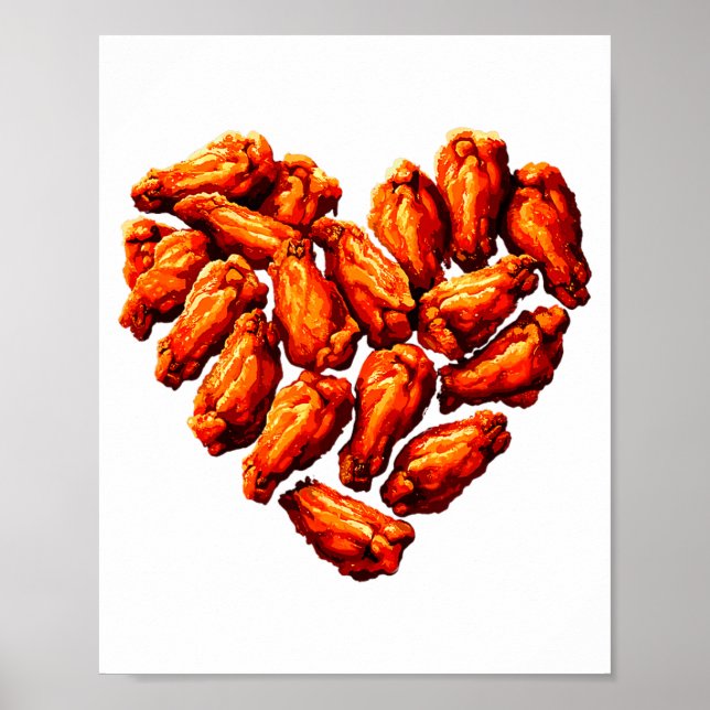 Póster Chicken Wings Are My Valentine Heart Funny Valenti (Frente)