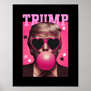 Póster Chicle Trump Burbuja Rosa Con Corazón De Sol