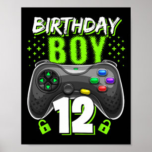 Póster Chico 12 Controlador de videojuegos Jugador Cumple