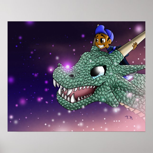 Póster Chico afroamericano y dragón (Frente)