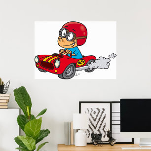 Póster Chico conduciendo coche de raza roja