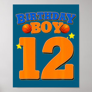Póster Chico de 12 años cumpleaños baloncesto niño de 12 