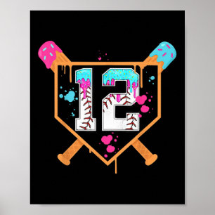 Póster Chico de 12 años cumpleaños béisbol helado goteo 1