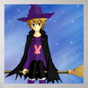 Póster Chico de anime manga con sombrero y capa morados