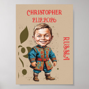 Póster Chico de caricatura vestido con ropa vintage rusa