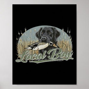 Póster Chico de caza de pato local Black Lab Perro al air