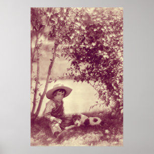 Póster Chico de cosecha virgen con perro en el Poster de 