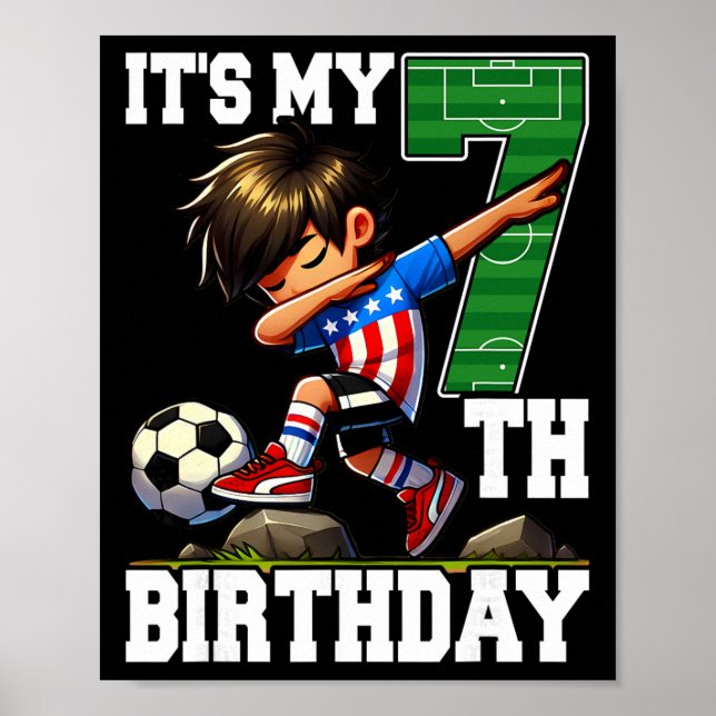 Póster Chico de fútbol Es mi cumpleaños número 7 Bandera  (Frente)