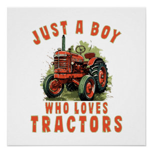 Póster Chico de la vida rural que ama los tractores