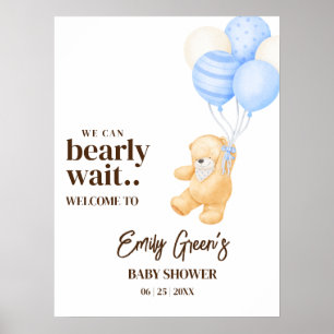 Póster Chico de oso de peluche Baby Shower Apenas podemos