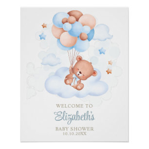 Póster Chico de peluche en la ducha de bebé del cielo