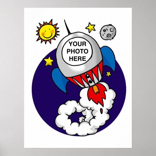 Póster chico del espacio de cohetes - agrega tu propia fo (Frente)