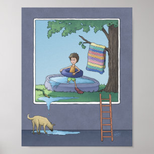 Póster Chico en cartel de piscina infantil