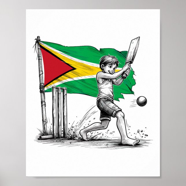 Póster Chico guyanés jugando cricket1 (Frente)