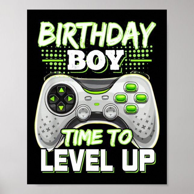 Póster Chico Hora De Subir De Nivel Cumpleaños De Videoju (Frente)