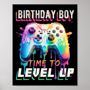 Póster Chico Hora de Subir de Nivel Cumpleaños de Videoju