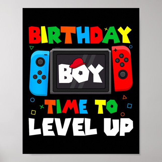 Póster Chico Hora De Subir De Nivel Cumpleaños De Videoju (Frente)