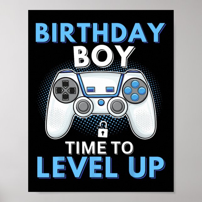 Póster Chico Hora De Subir De Nivel Cumpleaños Videojuego (Frente)