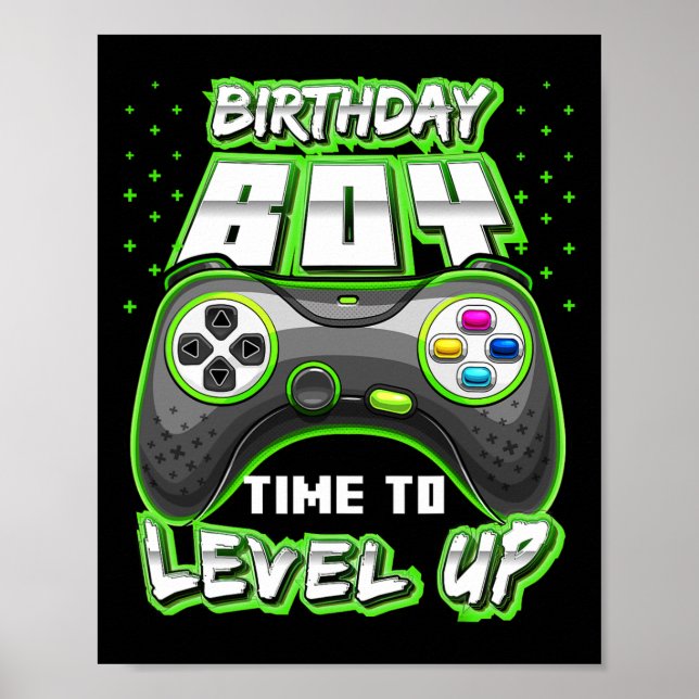 Póster Chico Hora De Subir De Nivel Cumpleaños Videojuego (Frente)