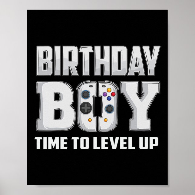 Póster Chico Hora De Subir De Nivel Cumpleaños Videojuego (Frente)