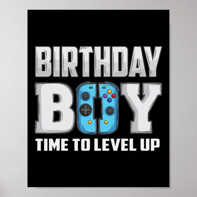 Póster Chico Hora De Subir De Nivel Videojuego Cumpleaños (Frente)