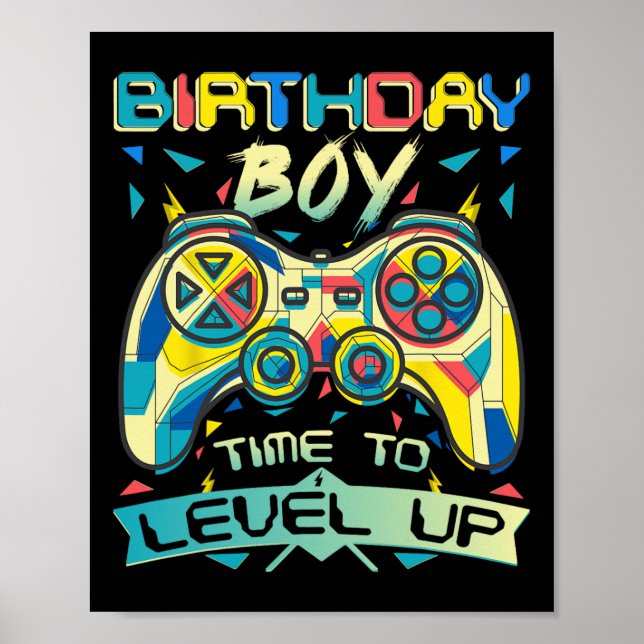 Póster Chico Hora De Subir De Nivel Videojuego Cumpleaños (Frente)