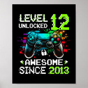 Póster Chico Nivel 12 Desbloqueado Videojuego Cumpleaños 