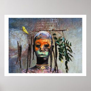 Póster Chico Pájaro Africano — Acuarela Afrocentrista