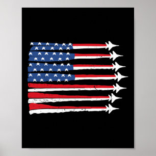 Póster Chico Patriótico Avión De Combate Bandera De EE. U
