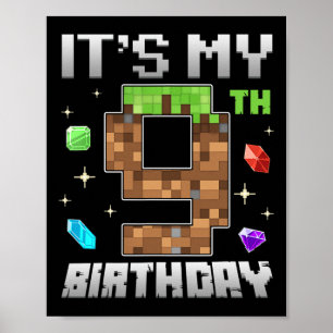 Póster Chico Retro Cumpleaños 9 Nivel 9 Videojugador Pixe