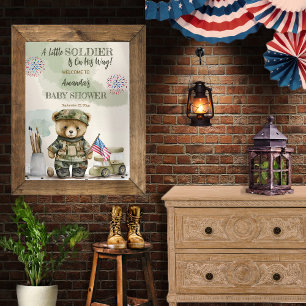 Póster Chico Soldado Oso de Peluche Baby Shower
