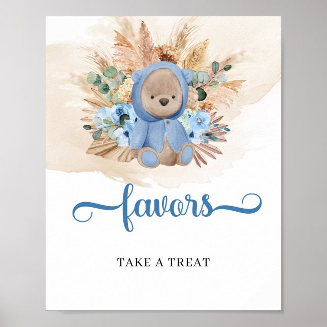 Póster Chico tropical boho osos de peluche pampas favores (Frente)
