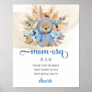 Póster Chico tropical oso de peluche flores azules Mamá-o