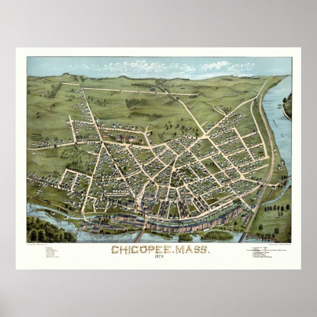 Póster Chicopee, MAMÁES Mapa Panorámico - 1878 (Frente)