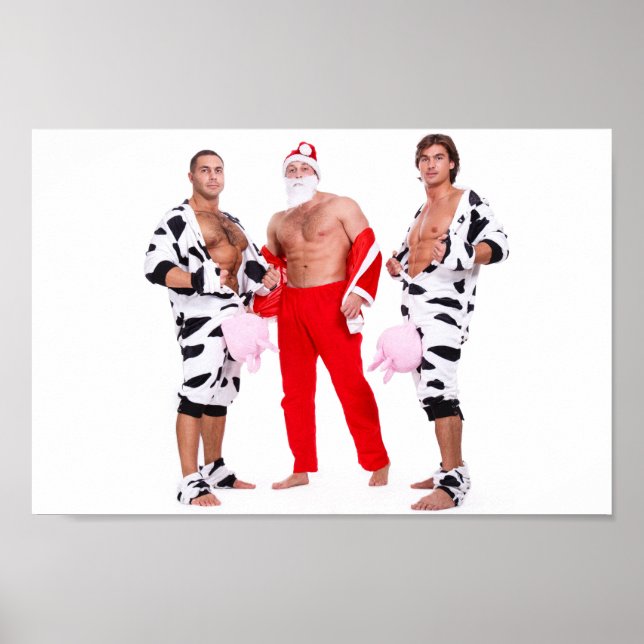 Póster Chicos calientes Hombres Musculares Santa Bromas F (Frente)
