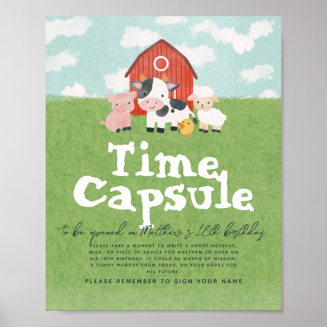 Póster Chicos Cumpleaños 1er Granja Cápsula del Tiempo (Frente)