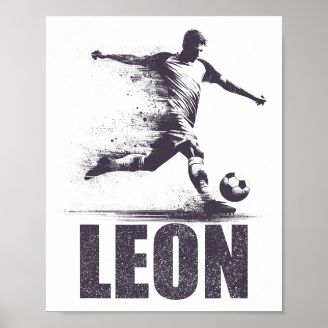 Póster Chicos de fútbol Leon Personalizado primer nombre  (Frente)