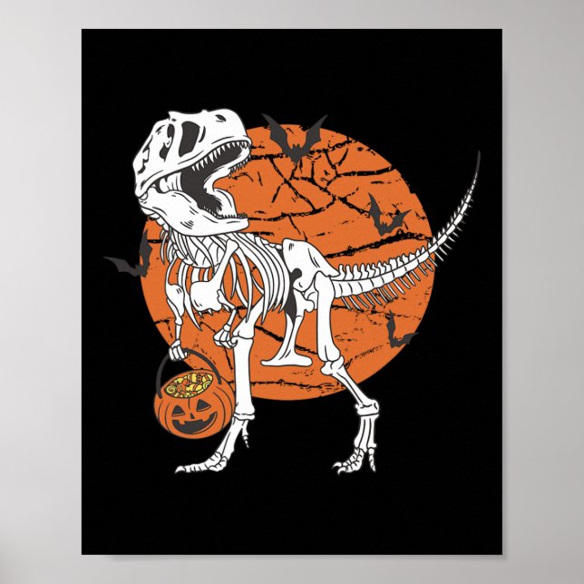 Póster Chicos de Halloween Dinosaurio Esqueleto T Rex Cal (Frente)