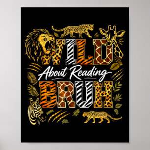 Póster Chicos divertido animal salvaje sobre leer libro h