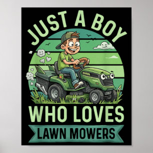 Póster Chicos Divertidos Cortando Césped Niños Cortacéspe